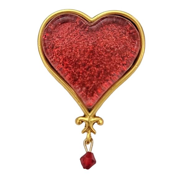 Gold Tone Red Glass Heart Crystal Dangle Lapel Scatter Pin K869 - Picture 2 of 7